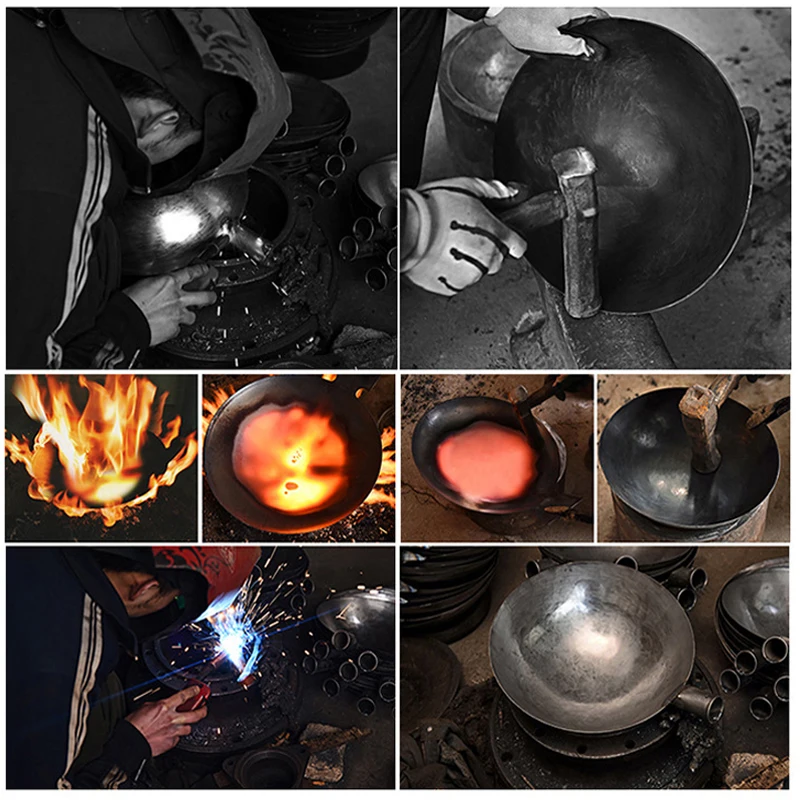 Leesin High Quality Uncoated Iron Wok Chinese Handmade Wok Pan For Gas Stove