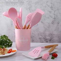 YOMDID Food Grade Silicone Kitchen Cooking Utensils Practical Cooking Tools Turner Spatula Spoon With Wooden Handle Kitchenware