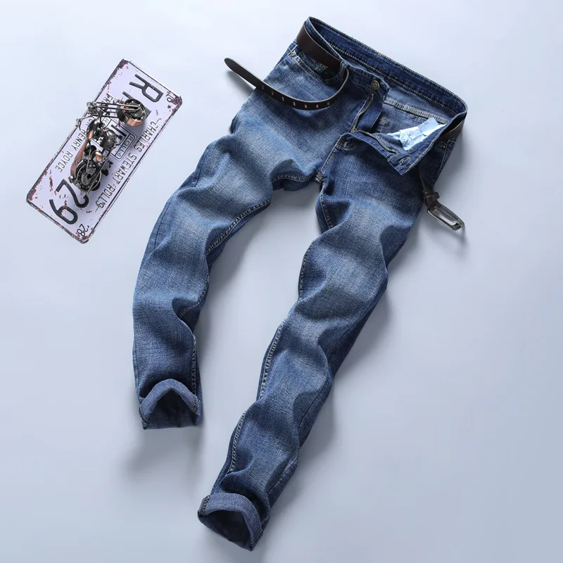 Spring Autumn 2022 Men's Smart Jeans Business Fashion Straight Regular Blue Stretch Denim Trousers Classic Men Plus Size 28~40