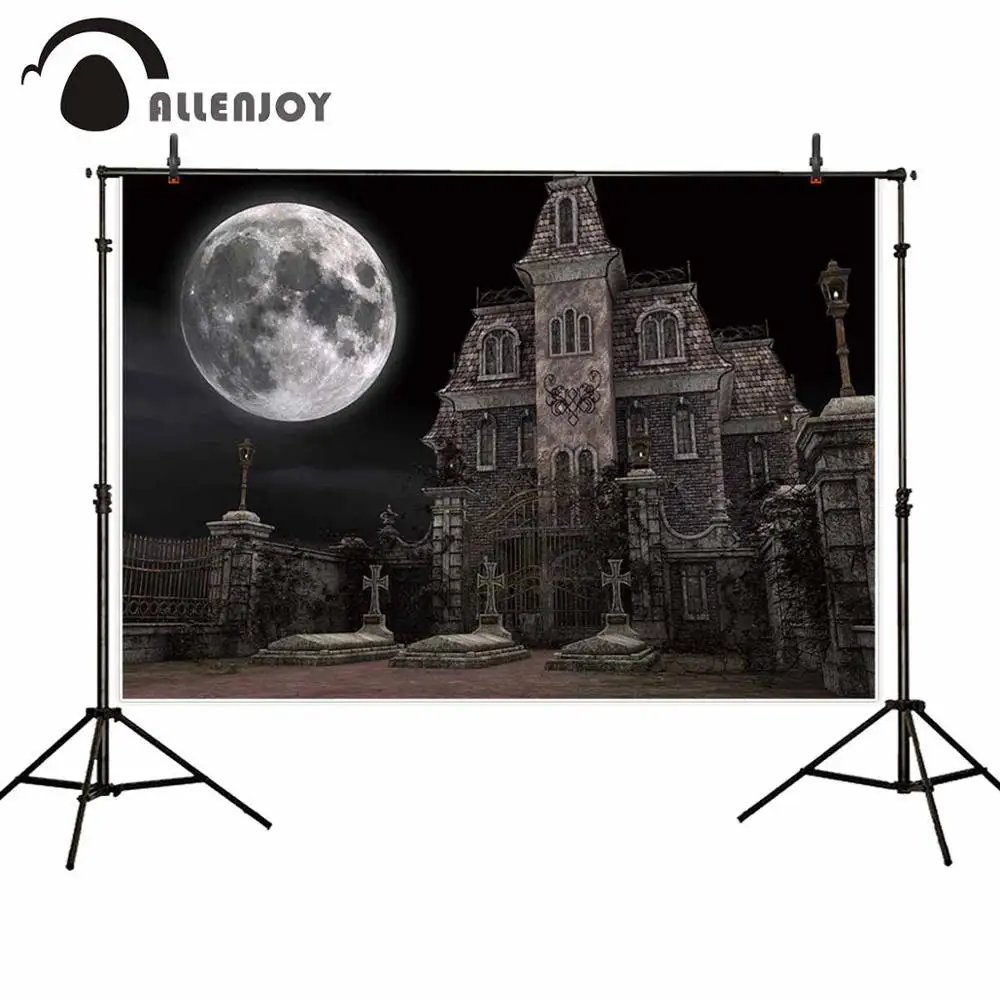 Allenjoy Halloween Photography Backdrop night big moon Abandoned castle grave gate children photo Studio Background photocall