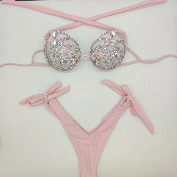 

2020 venus vacation rhinestone diamond bikini set hollow out swimwear sexy bathing suit bling stones diamond beachwear biquini