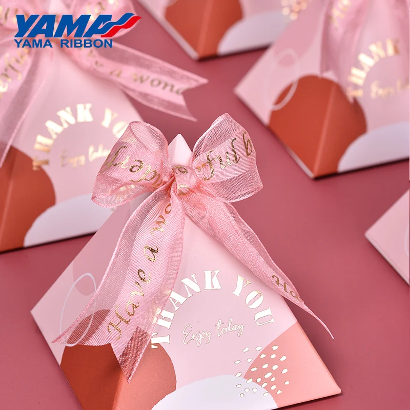 YAMA-Organza Edge Satin Ribbon for Party Decoration, Birthday Printed Ribbon, Gift Packaging, DIY Crafts, 25mm, 10Yards/Roll