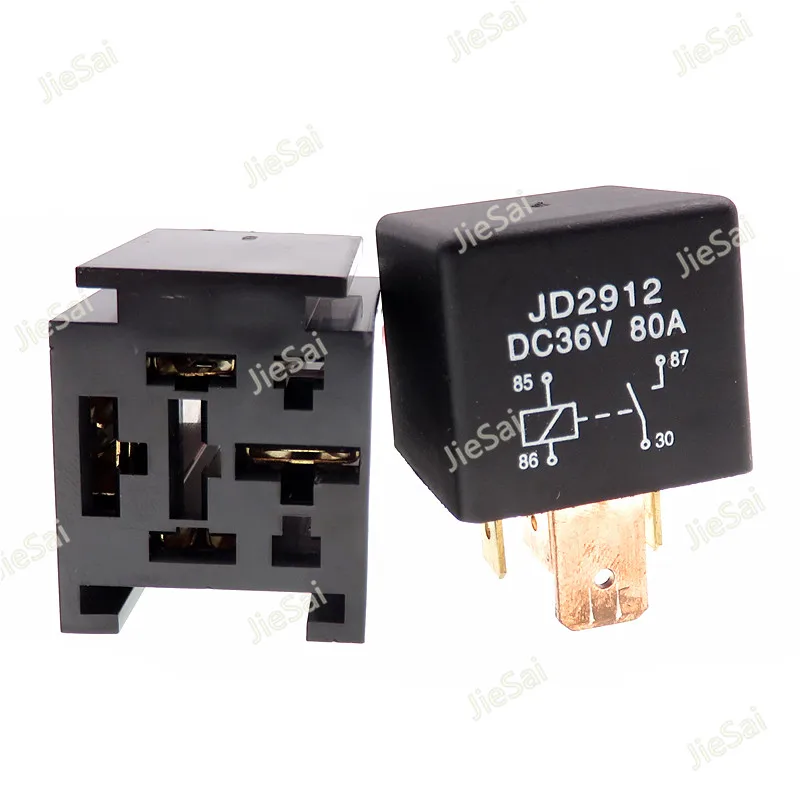 1set JD2912 80A 4Pin Normally Open Direct Current Car Relay Wide Foot High-power Automotive Relay With Socket