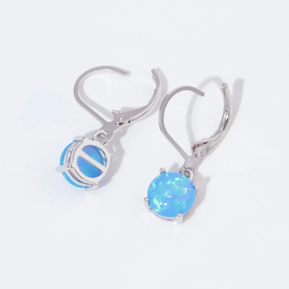 CiNily White & Pink & Blue Fire Opal Drop Dangle Earrings With Round Stone Silver Plated Jewelry Best Gifts for Girl Women