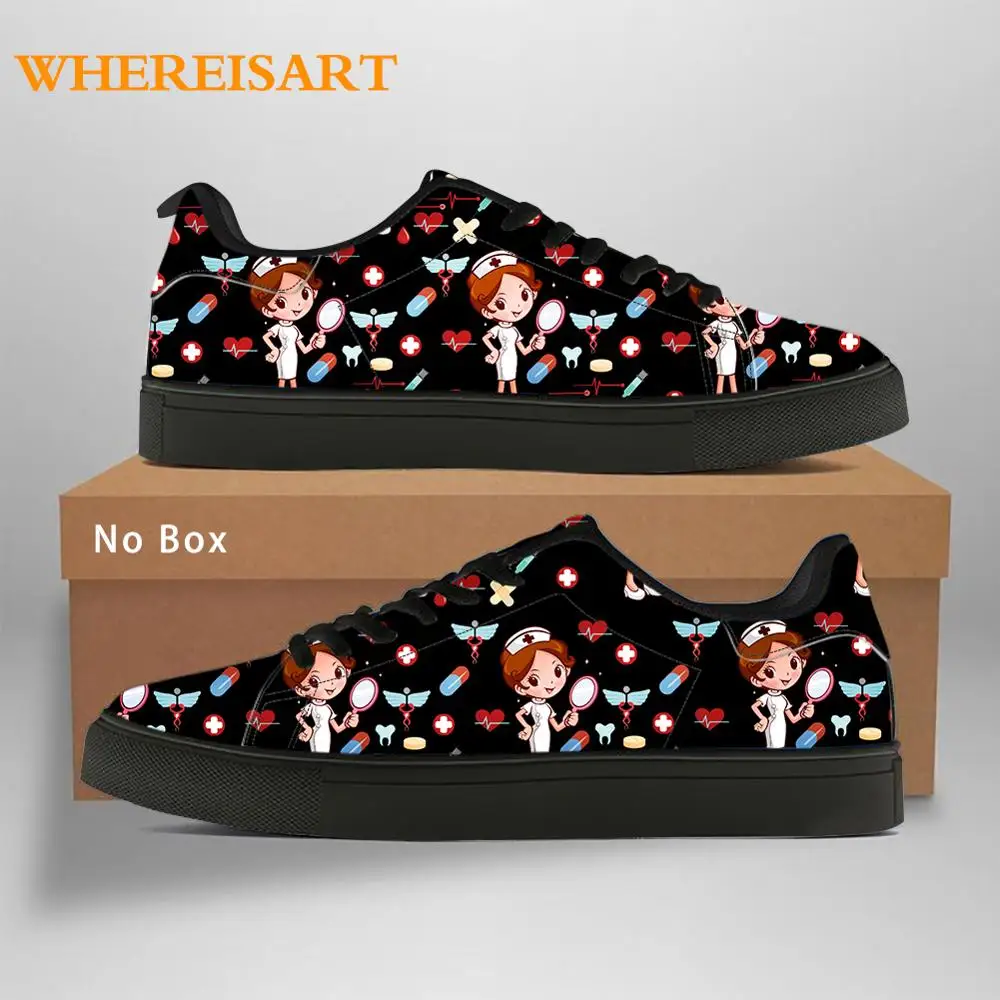 WHEREISART Women Canvas Shoes Customized Logo Image Casual Lace Up Sneakers 2021 Ladies Black Sole Flats Footwear Dropshipping