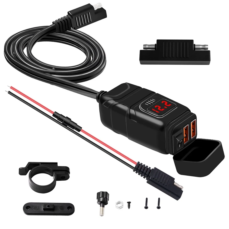 

Dual USB 12V Waterproof Motorcycle Handlebar Charger Quick Charger 3.0 with Voltmeter USB Motorcycle Charger Adapter