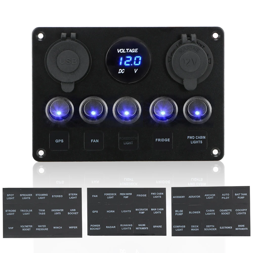 12 V 24 V 5 Tasten LED Schalter Panel Licht Toggle USB Ladegeräte 3,0 Volt Gauge Für Auto Marine Boot lkw Anhänger Caravan Zubehör – Detail 4