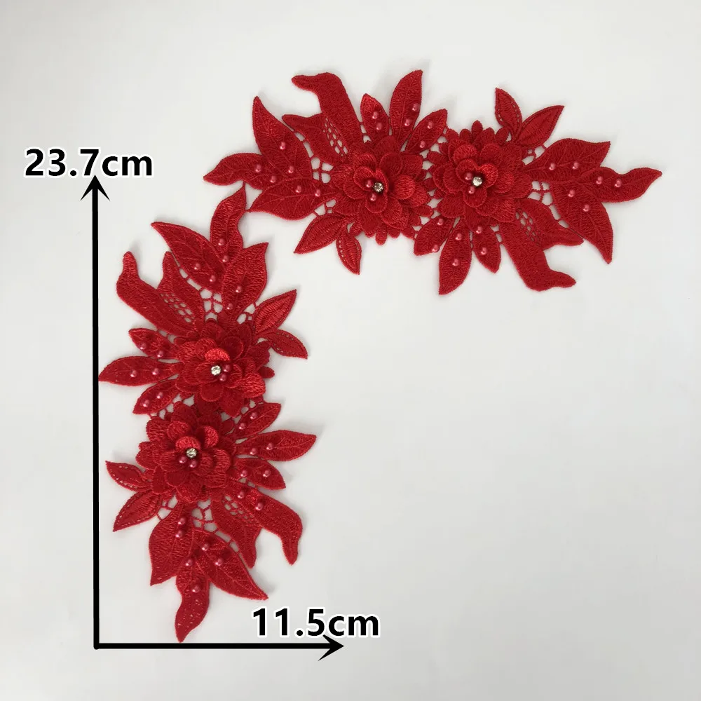 New arrive Flower Pair of Hollow 3D Rhinestones Lace ABS pearl Polyester Dress Gorgeous Craft Material Application Lace Fabric