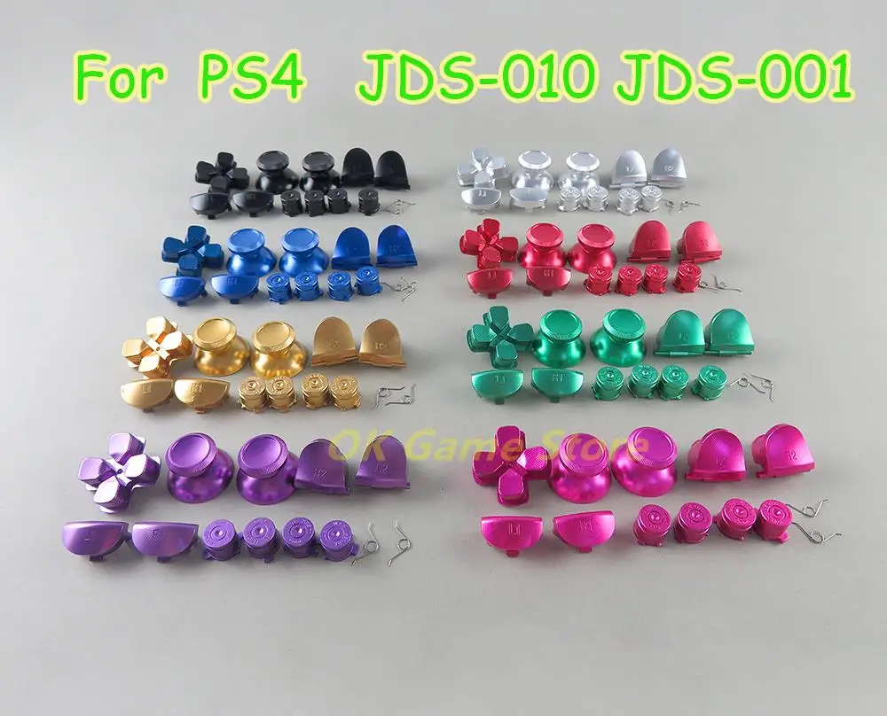 

8sets For PS4 Controller JDM001 JDM011 Full Set Metal Bullet Buttons thumbstick cap L1 R1 L2 R2 Dpad Aluminum Button spring