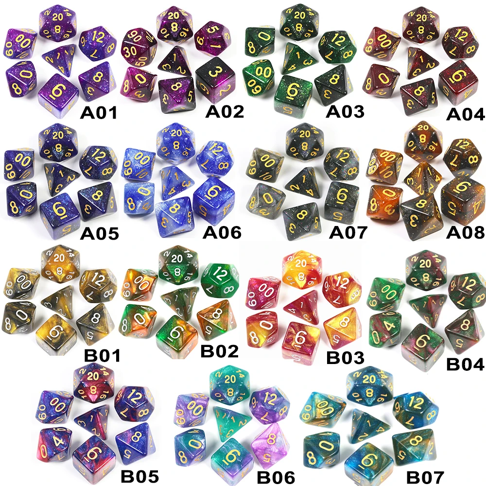 Creative Universe Galaxy Theme Dice Set, Delicate Dice for TRPG, DND Board Game, D4, D6, D8, D10, D12, D20, 7Pcs