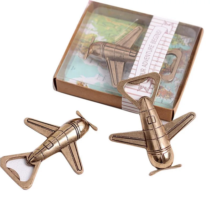 (5pcs) Our Adventure Begin Antique Airplane Bottle Opener Wedding Favors Beer Openers