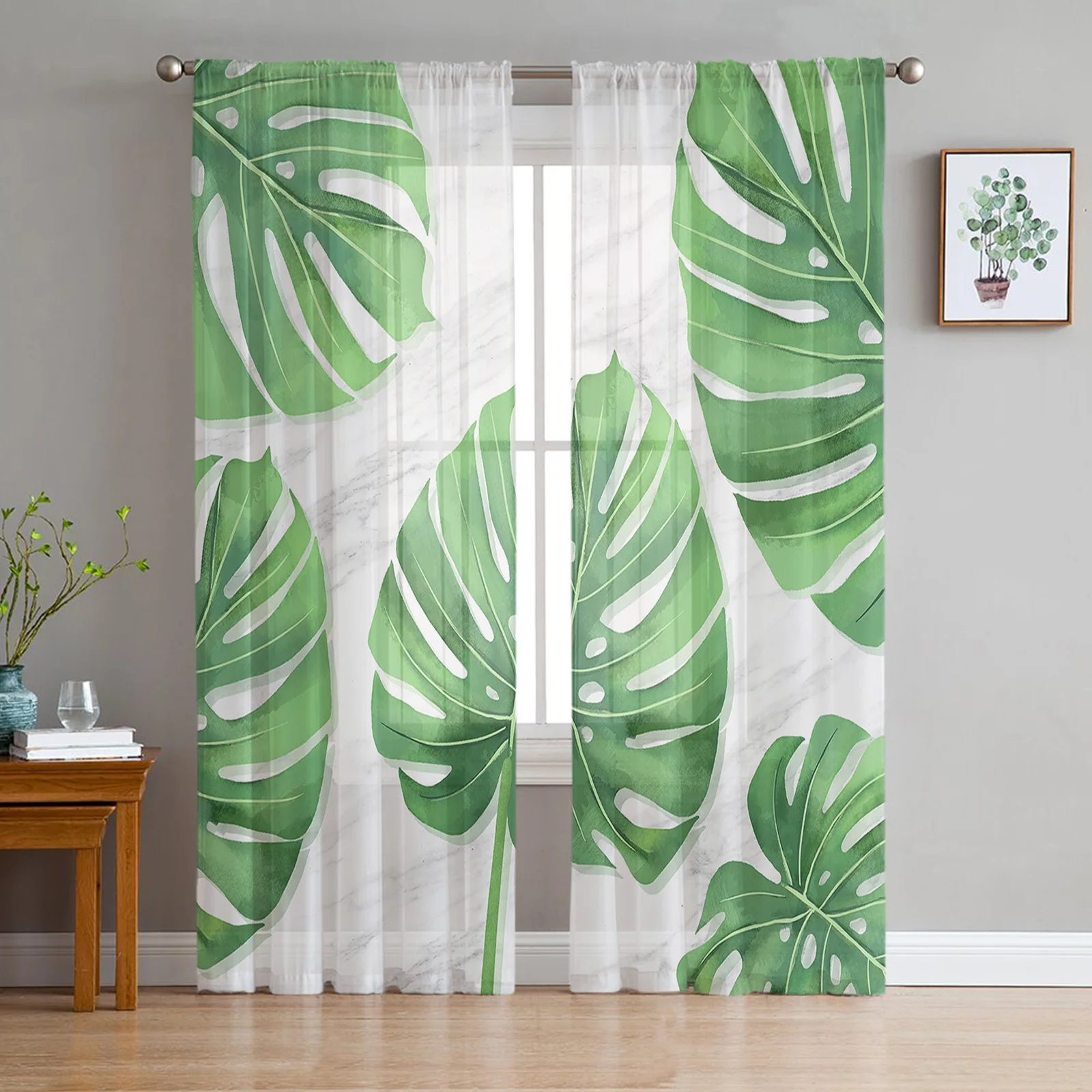 

Tropical Leaves Marble Background Window Curtains Bedroom Modern Drape Sheer Tulle Valances Living Room Kitchen Voile Curtain