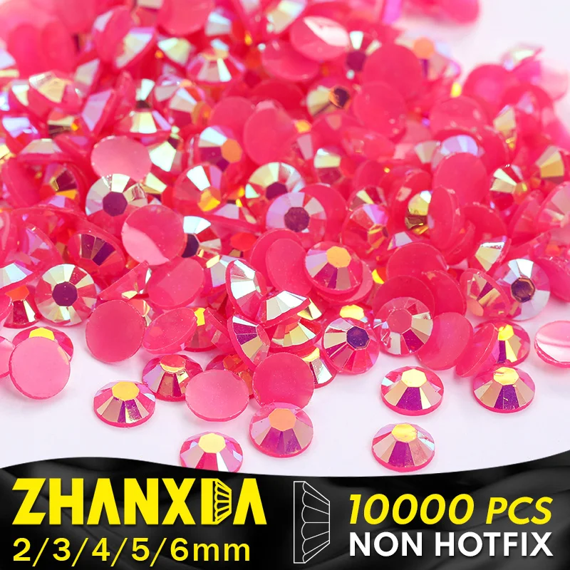 

2-6mm Jelly Ab Resin Rhinestones Pink Flat Back Acrylic Crystals Diy Nail Accessories Round Loose Gemstones For Dress Jewelry