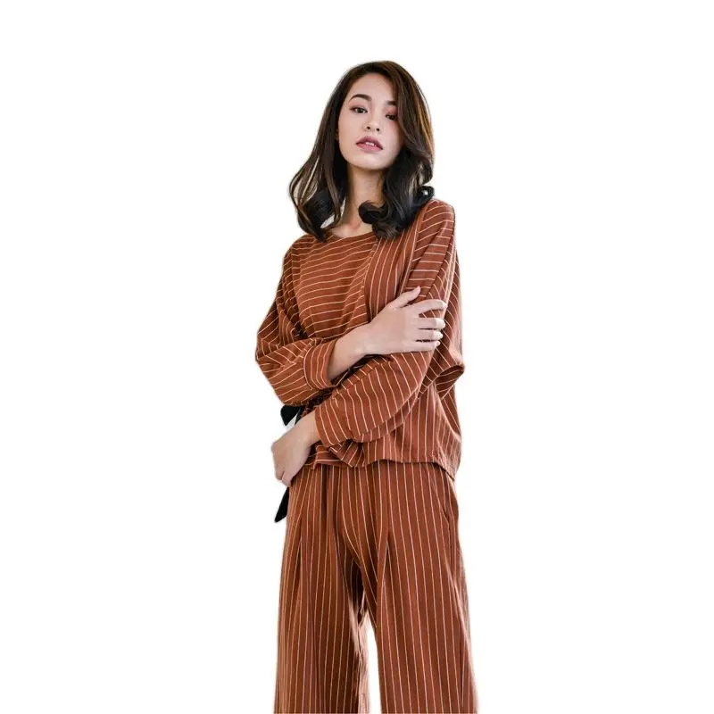 yomrzl A760 New arrival spring and autumn cotton women's pajama set Stripe long sleeve sleep set causel indoor clothes