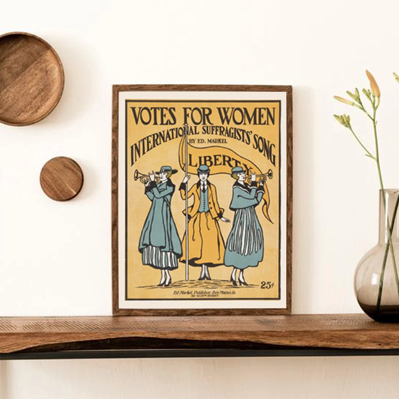Votes for Women Vintage Feminist Canvas Wall Art Poster - Girls Bedroom Decor Feminist Gift Woman Sheet Music Booklet