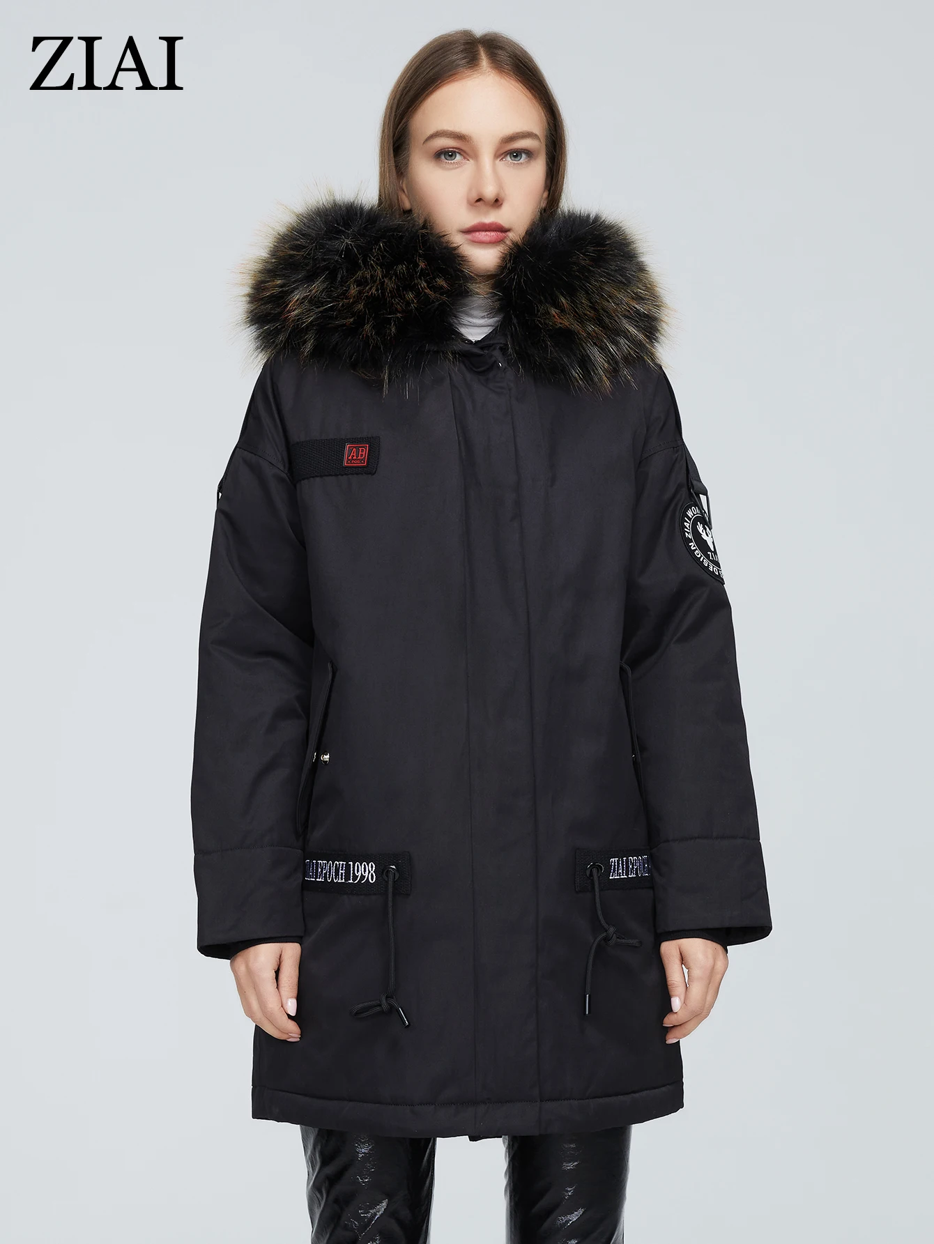 ZIAI 2022 winter down jacket women thick cotton clothing leisure warm black parka with Big fur collar design ZR-3030