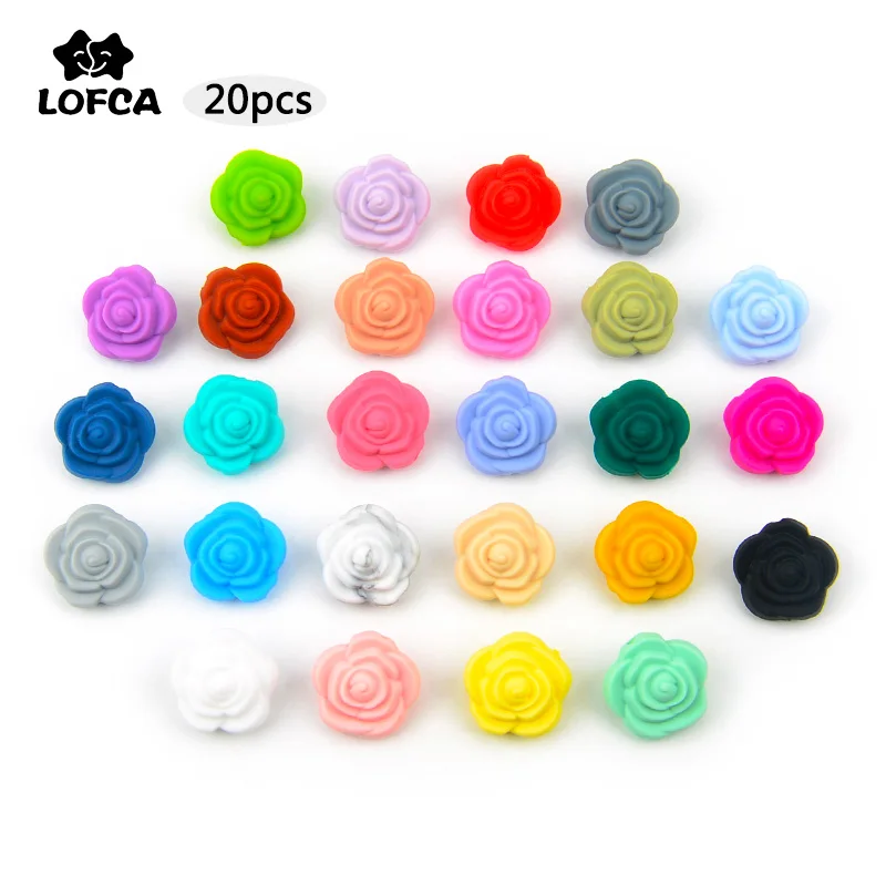 LOFCA 20pcs Silicone Beads Rose Flower Baby Teethers Food Grade Baby Teething Toys Accessories For Pacifier Chain BPA Free