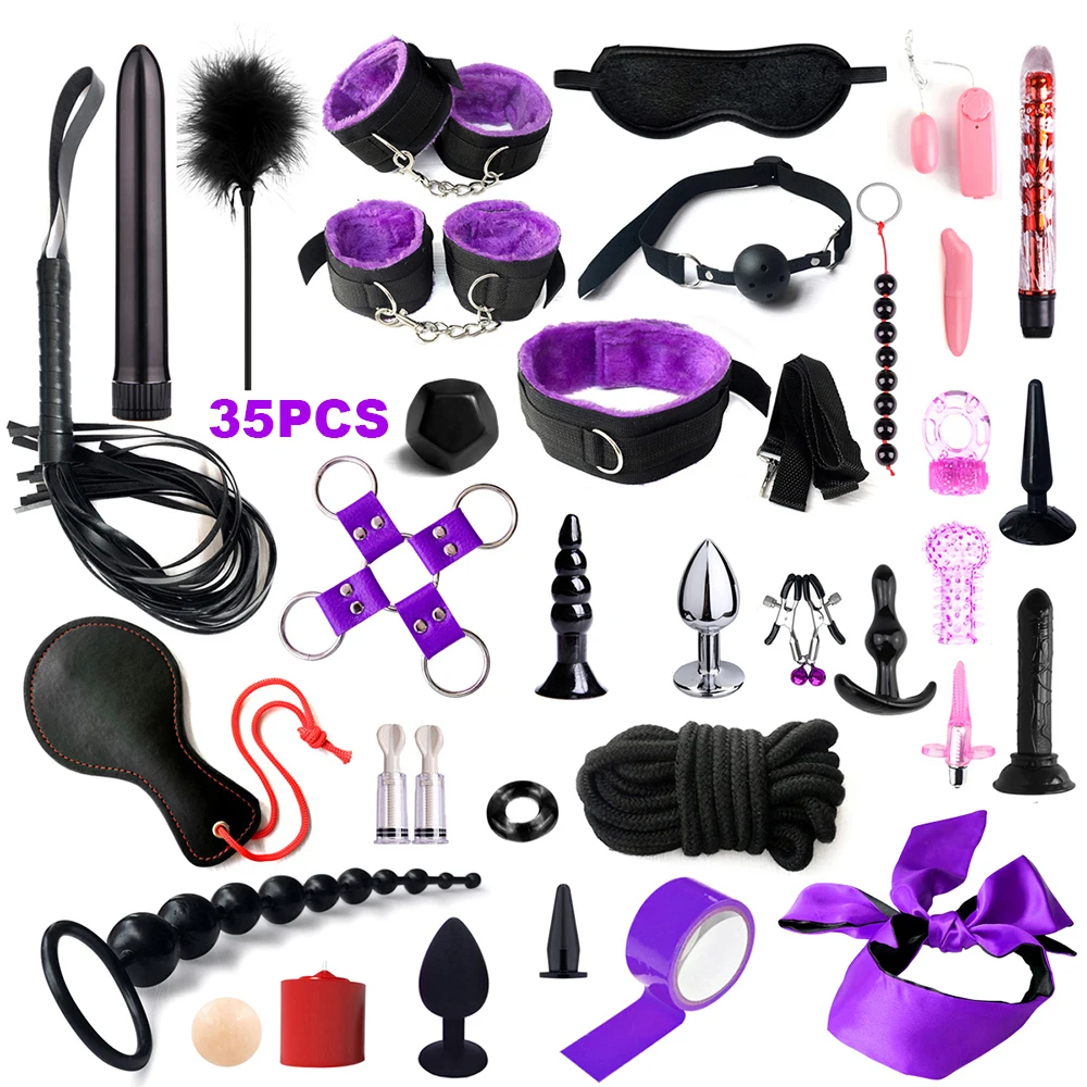 Sex Games Whip Gag Nipple Clamps Sex Toys For Couples Exotic Accessories Sexy Leather BDSM Kits Plush Sex Bondage Set Handcuffs