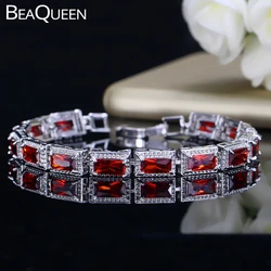 BeaQueen Elegant Tibetan Female Jewelry Large Square Cubic Zirconia Red Bracelets Bangles Christmas Gift for Women B101