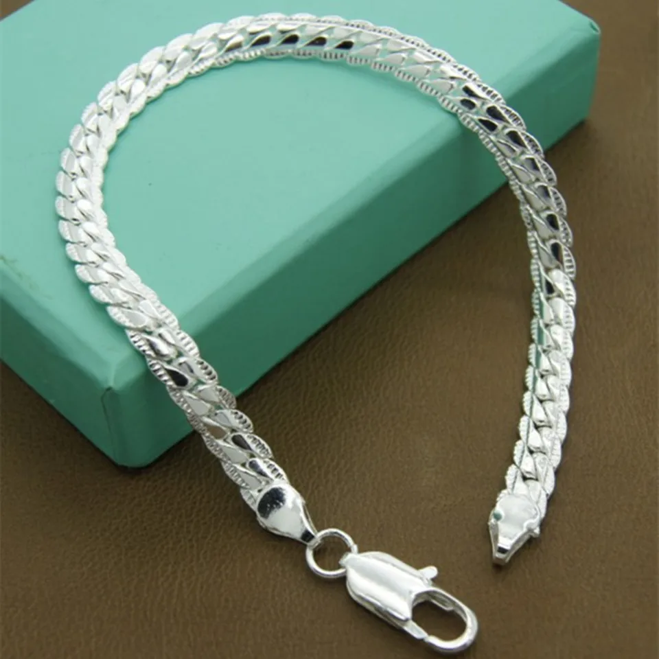 Fashion 925 Silver Bracelet Unisex 5mm Flat Snake Chain Lobster Clasp Bracelet For Women Men Gift