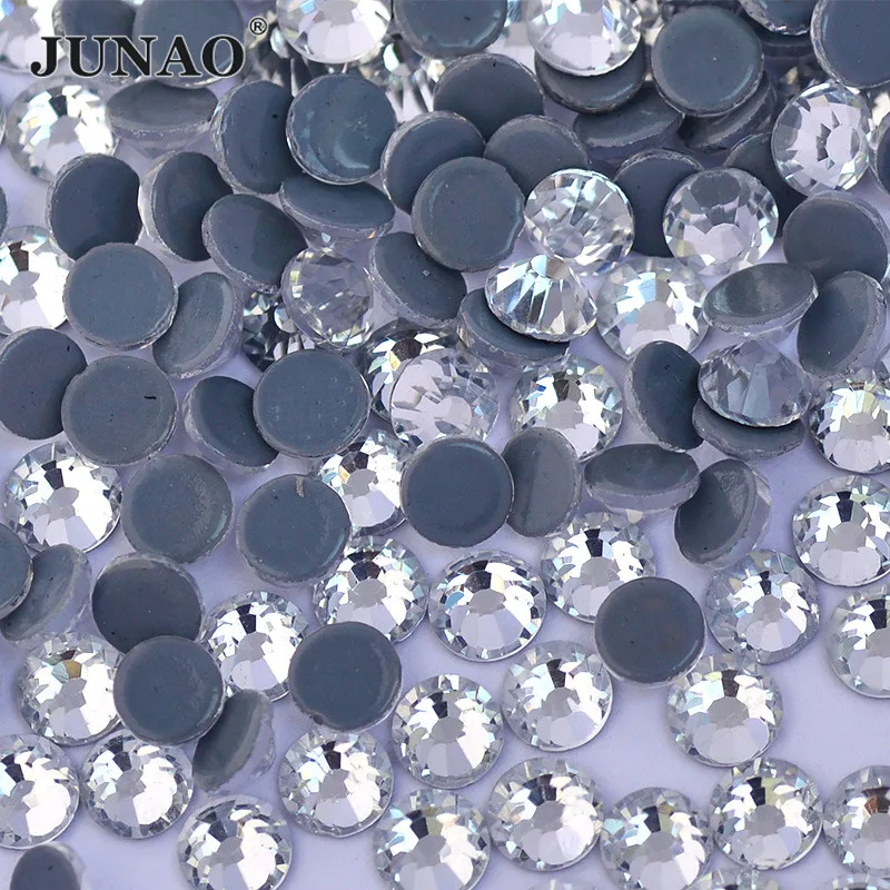 JUNAO SS 3 5 6 10 20 30 Clear White Hot Fix Rhinestones Glass Flat Back Beads Hotfix Stones Iron On AB Strass Crystal for Crafts