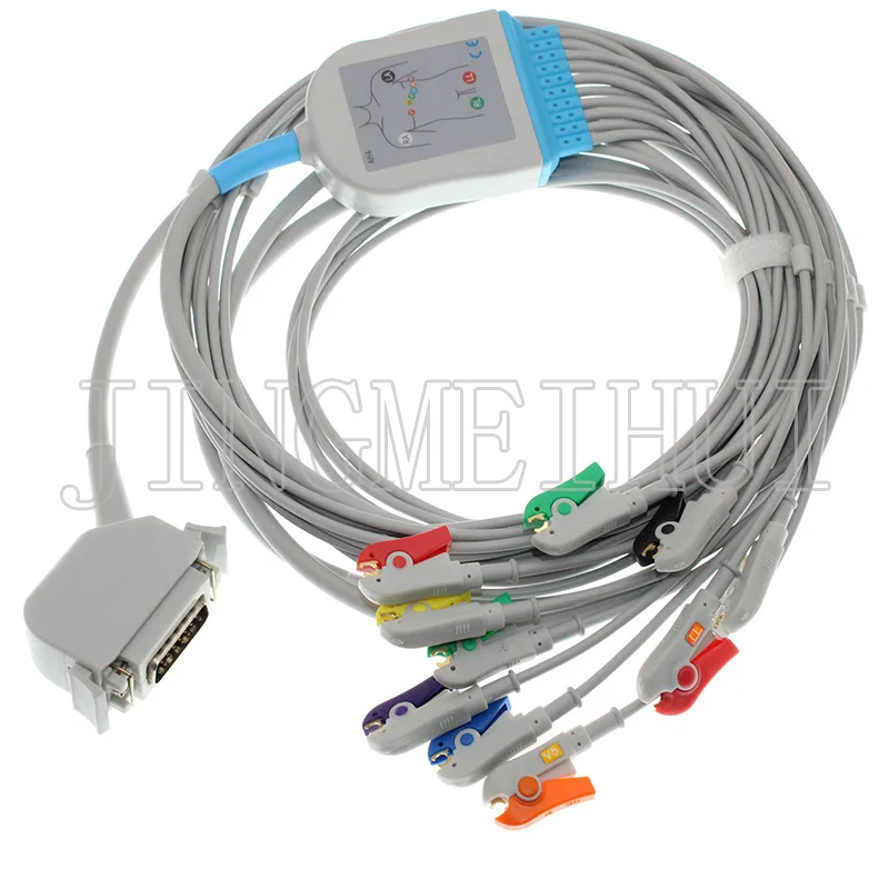 Use Bosch/Hellige/Siemens/Cambridge ECG EKG 10-Lead cable with 3.0DIN/4.0Banana/Snap/Clip/Animal Vet Alligator clip leadwire.