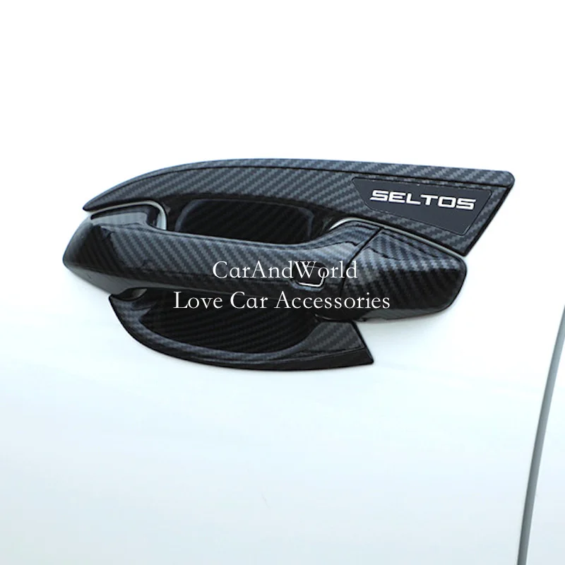 

Carbon Fiber Stickers Door Bowl Holder Handle Frame Cover Trims For Kia Seltos 2020-2024 Garnish Car Exterior Accessories