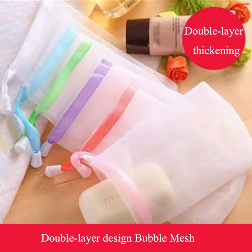 2Pcs/lot Hanging Foaming Mesh Soap Net Colorful Soap Mesh Bag Cleaning Face Bubble Nets Bags For Bathroom Shower Supplies Meshes