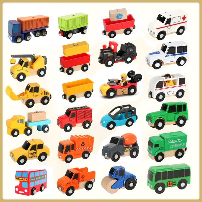 Wooden Multi-Function Magnetic Car Track Scene Car Compatible With Wooden Track Children\'s Educational Toys W09