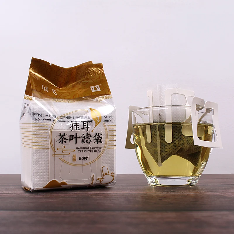 50 pieces/bag Zhanfei Packaging Hanging Ear Tea Filter Bag Japanese Material Tea Filter Paper Hanging Ear Bag Disposable Tea Bag