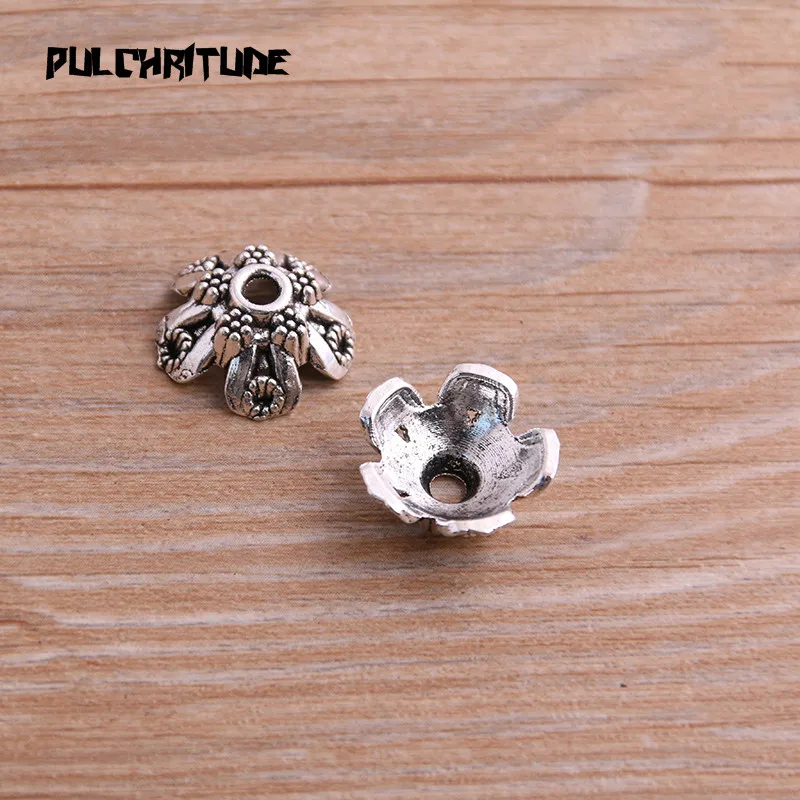 10pcs 7*16*16mm Two Color Retro Bead Caps Charm Hollow Flower Pendants Jewelry Accessories DIY Receptacle Charms