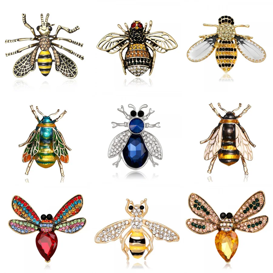 Rinhoo New Fashion Crystal Rhinestone Bee Insect Brooch Vintage Enamel Animal Brooch For Women Men Statement Jewelry Wholesale