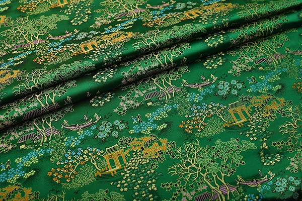 Japanese style green jacquard damask fabric for coat curtain table cloth sofa cushion upholstery patchwork  DIY cloth