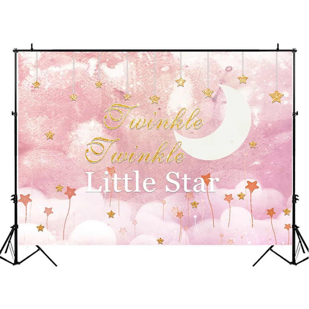 Twinkle Twinkle Little Star Photography Background Golden Glitter Star Moon Pink Baby Shower Backdrop Decor Banners Photo Studio