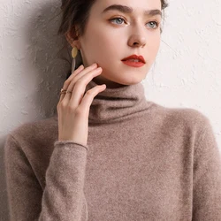 Autumn and Winter 100% Pure Wool Sweater Women Pile Neck Pullover Slim Solid Color Spring Cashmere Knit Bottoming Plus Size