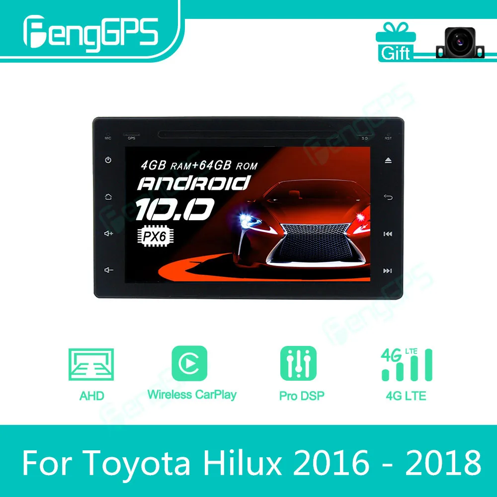 For Toyota Hilux 2016 - 2018 Android Car Radio Stereo Multimedia Player 2 Din Autoradio GPS Navigation PX6 Unit Screen Display