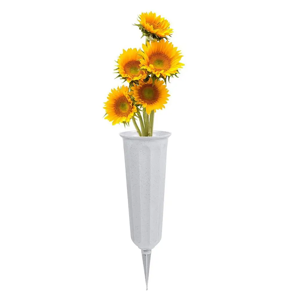 Vases en plastique avec piquets au sol pour placer des fleurs fraîches ou artificielles, supports de fleurs gravées, cône de gravité, support commémoratif de cimetière