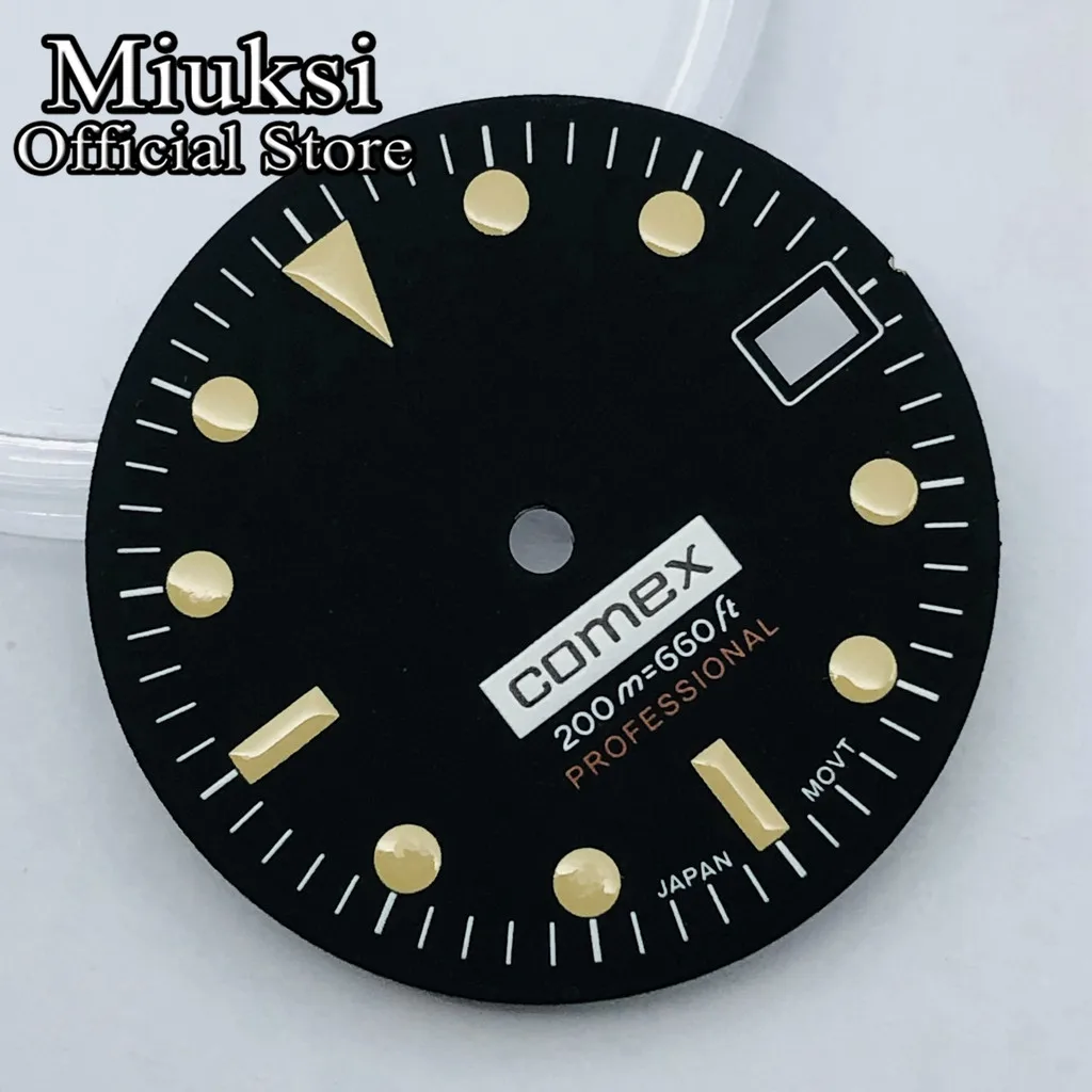 Miuksi 28.5mm black watch dial fit NH35 movement