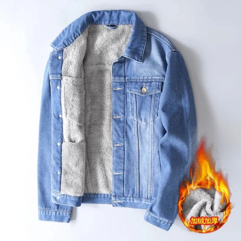 

Winter Jean Jackets Lightblue Cowboy Outerwear Warm Denim Coats New Wool Liner Thicker Fleece Denim Jacket