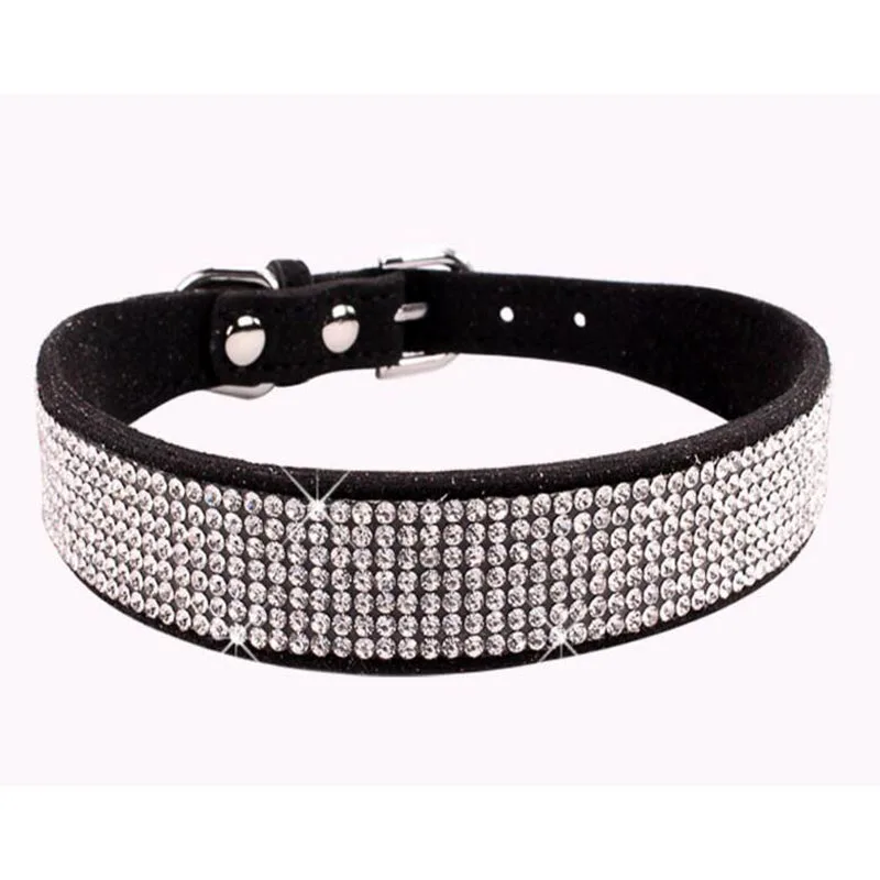 Bling Rhinestone Pet Collars Fashion Velvet Microfiber Dog Leash Multiple Rows Crystal Diamond Designer Dog Collar Pets Supplies