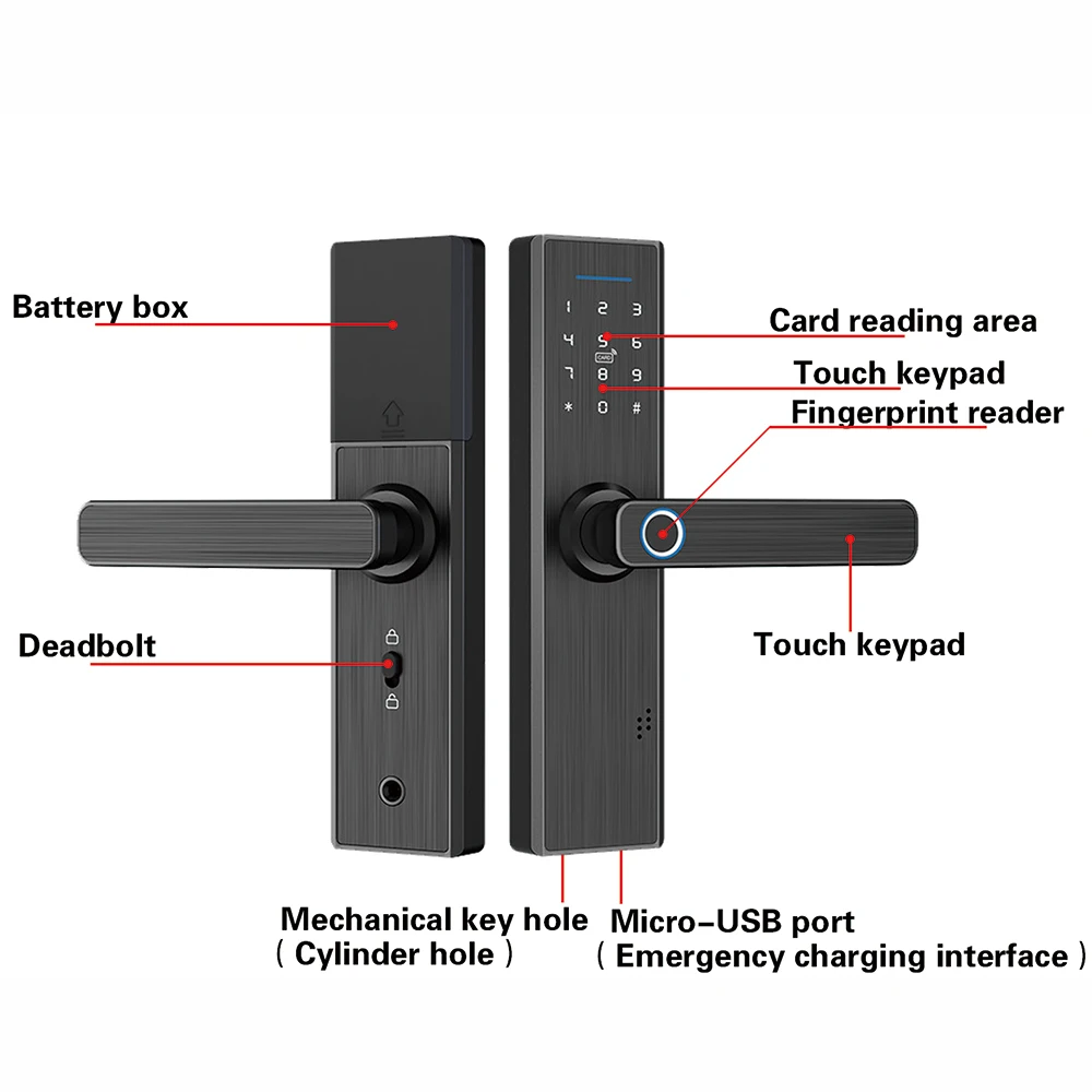 Tuya Smart Door Lock WiFi Fingerprint Password IC Card Lock, APP Remotely Fechadura Digital Lock