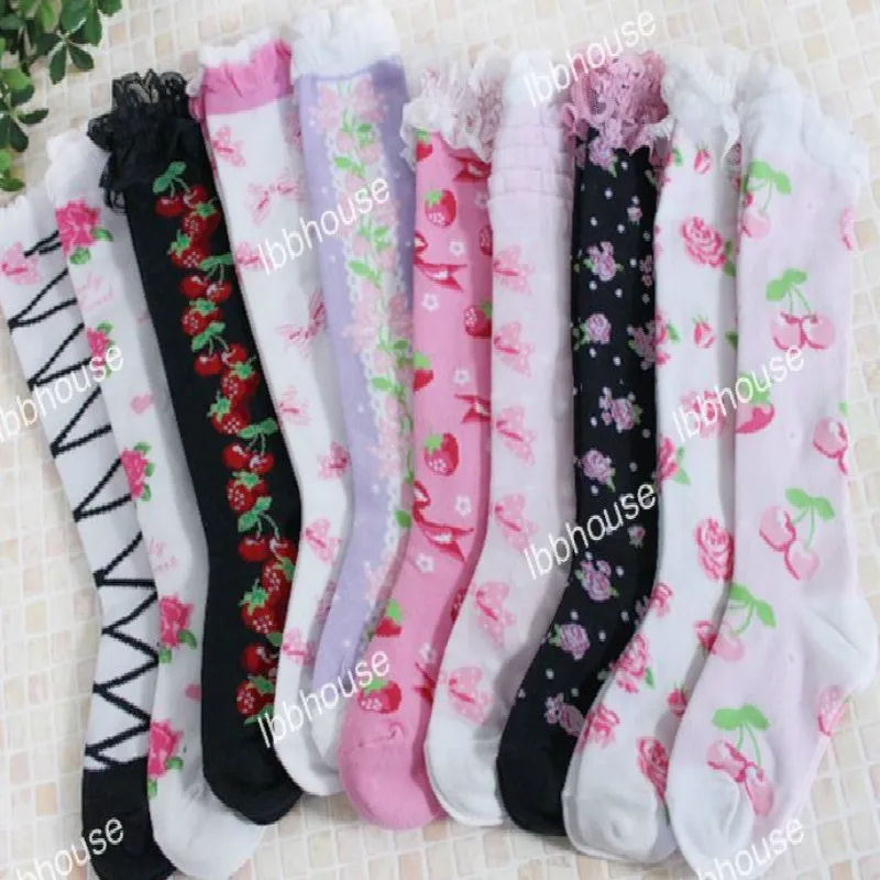 

Autumn Winter Lovely Soft Rose Bud Silk Laciness Kid Baby Long Sock Children Socks 10pair/lot Mixed Baby Warmer Socks