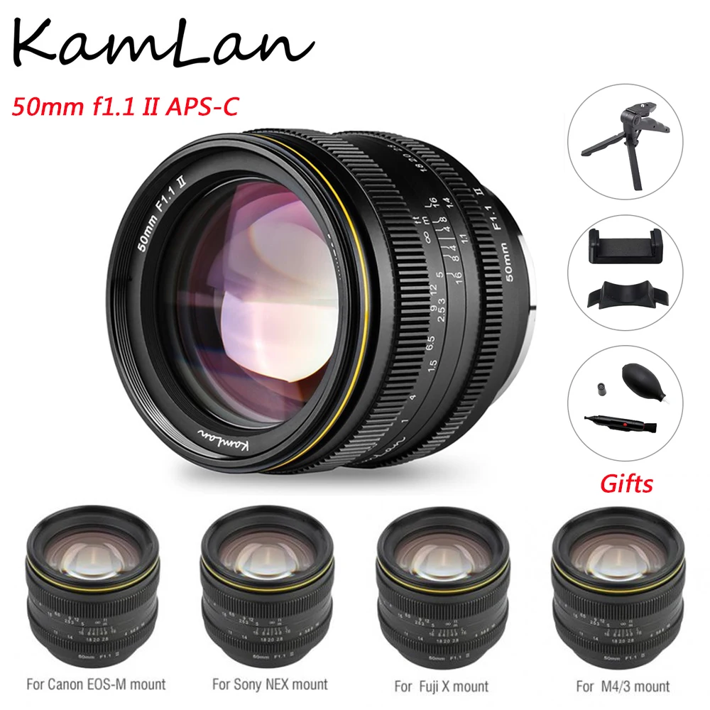 KamLan 50mm f1.1 II APS-C obiettivo della fotocamera grande apertura messa a fuoco manuale per Canon Sony Fuji M4/3 Olympus Panasonic Mirrorless