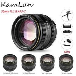 KamLan 50mm f1.1 II APS-C obiettivo della fotocamera grande apertura messa a fuoco manuale per Canon Sony Fuji M4/3 Olympus Panasonic Mirrorless Camera