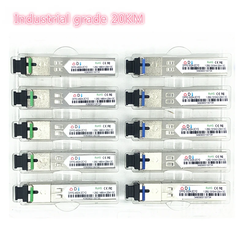 

SC SFP Fiber optic module Industrial grade -40~+80 Celsius 1.25G20KM 1310/1550nm Single-SFP compatible optical module 5pairs