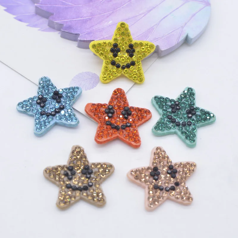 12Pcs Colorful Smile Crystal Star Patches Rhinestone Heat Crwon Stick-on Applique Clothes Making Jewelry Accessories