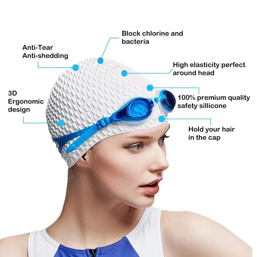 Wen-Ensemble de lunettes de natation étanches pour femmes, casquettes en silicone pour femmes, cheveux longs, grand chapeau de natation pour hommes,