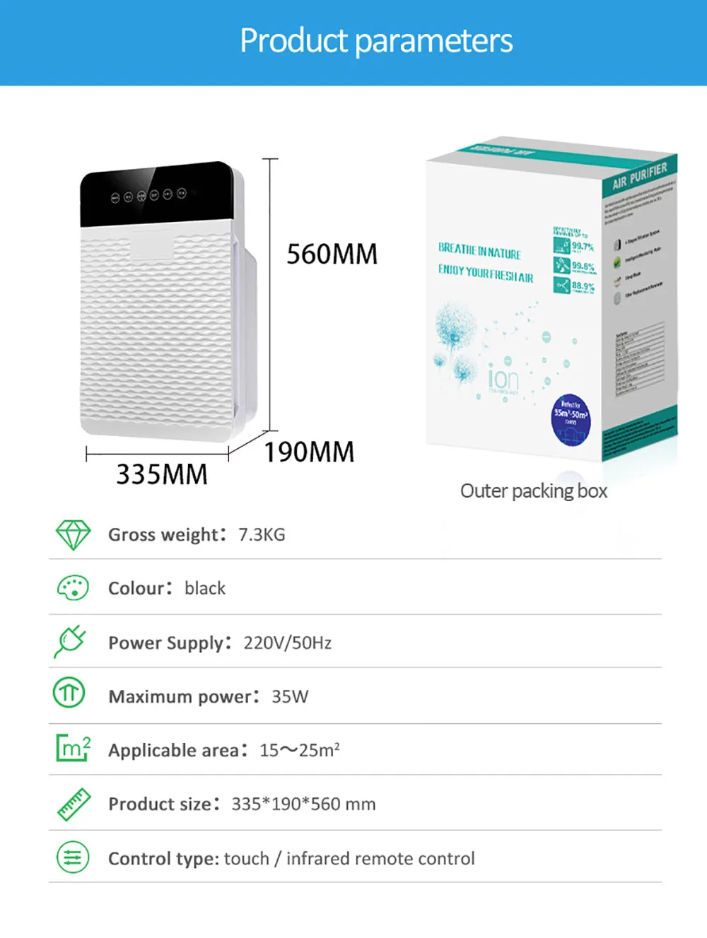 High Performance Ionizer Desktop 110V 220V Home Use Air Cleaner Hospital UV HEPA Air Purifier Mobile