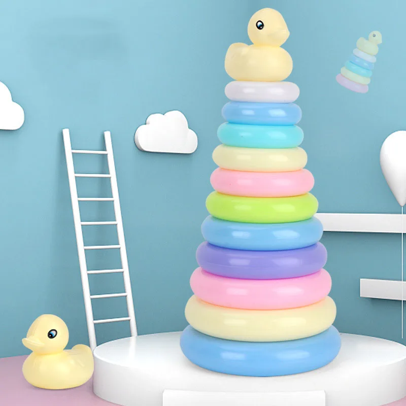 Montessori arcobaleno colore impilabile anelli torre anatra giocattolo per bambini vasca da bagno per bambini sviluppo precoce gioca giocattoli Baby Brinquedos