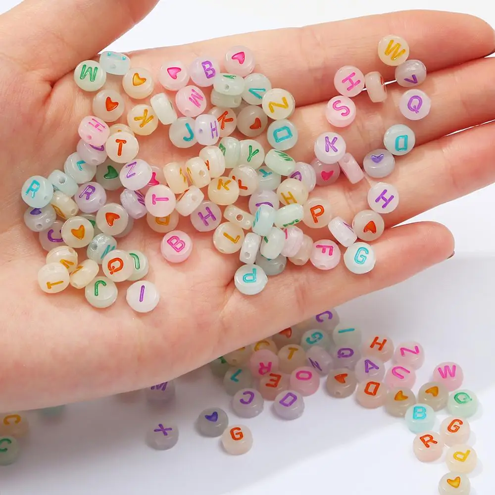 100pcs/lot Mixed English Letter Acrylic Beads Flat Heart Alphabet Number Beads for DIY Charms Bracelet Necklace Jewelry Making